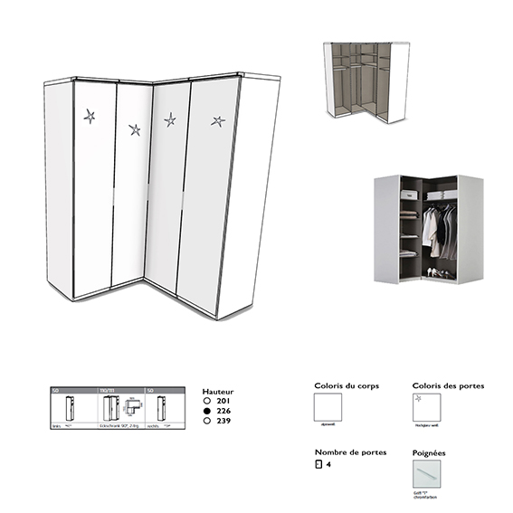 Armoire de coin en Blanc brillant 160x160 cm